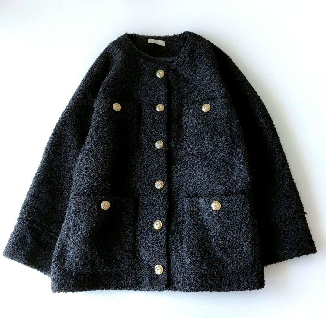 ラウンジドレス　ツイードジャケット　ブラック　黒　金ボタン　26400円　F