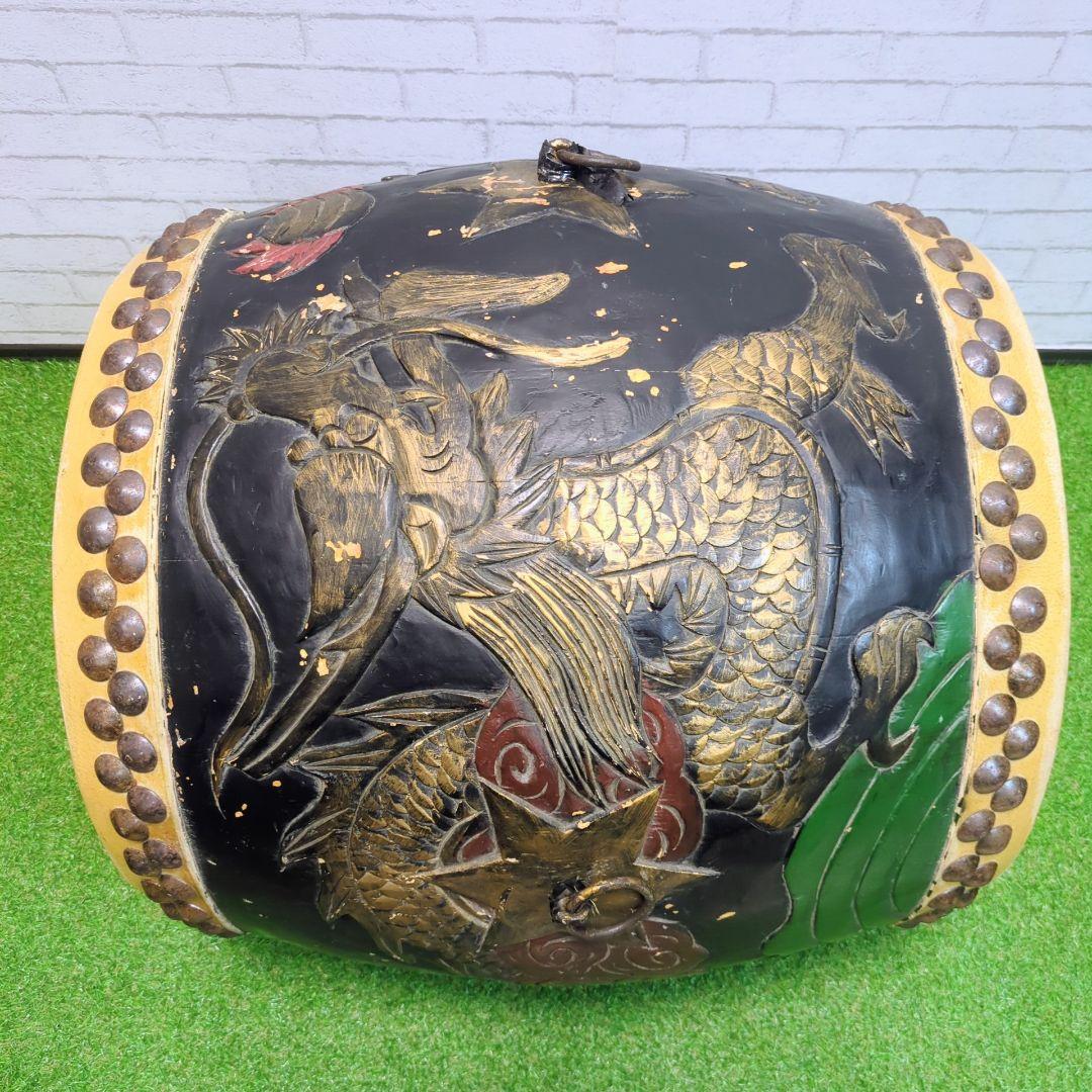 【良品】 和太鼓　長胴太鼓　1尺6寸　龍彫り