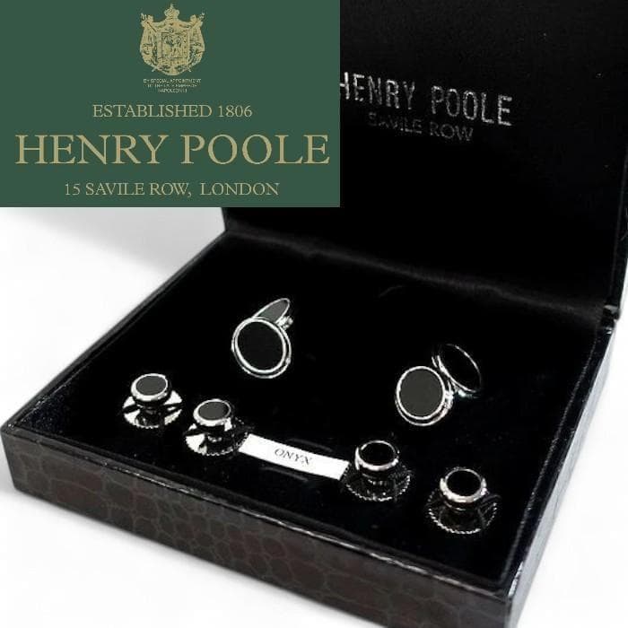 ヘンリープール 英国製 オニキス カフス ドレススタッド セット 定価4.1万