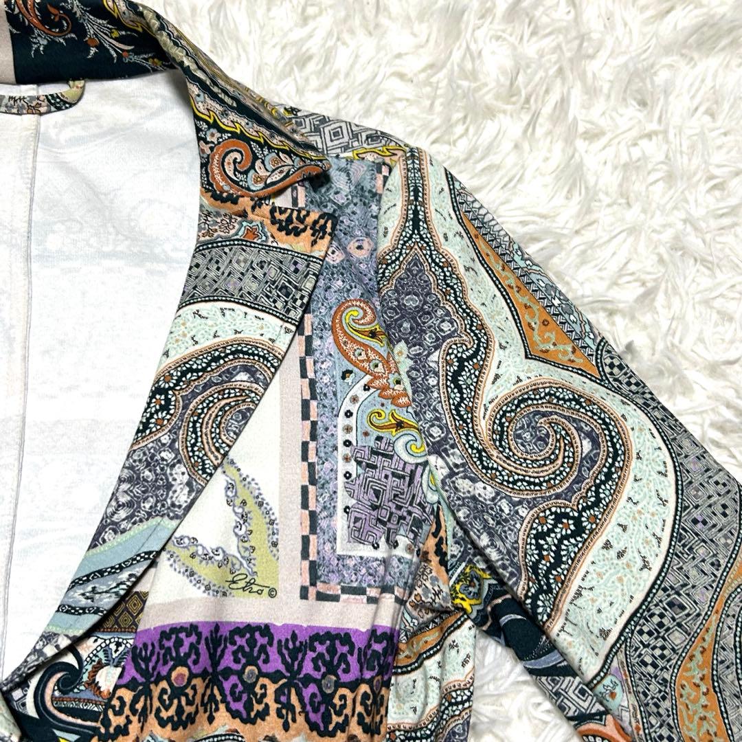 良品　エトロ　テーラードジャケット　42 マルチカラー　ストレッチ　総柄