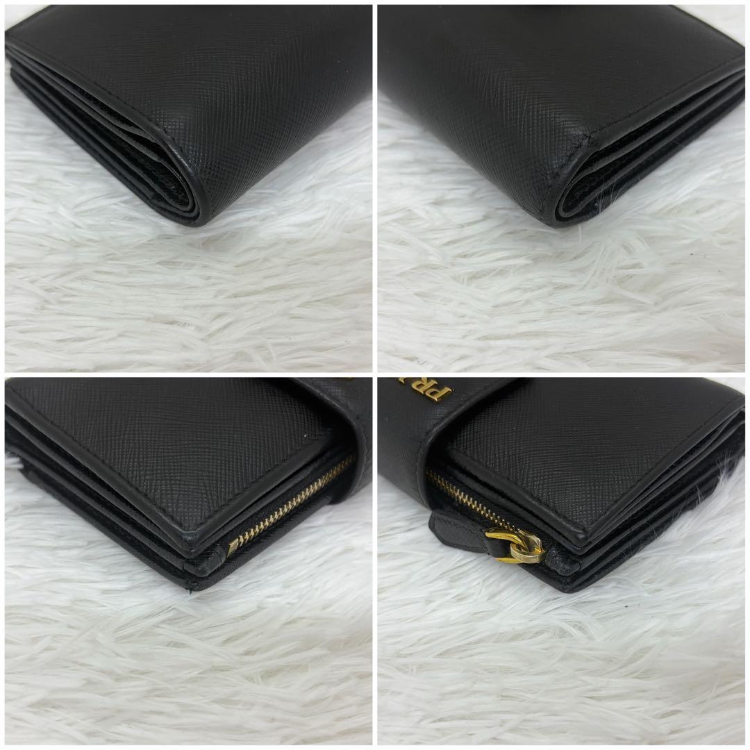 美品✨プラダ 長財布 折り財布 サフィアーノ レザー ロゴ金具 ブラック