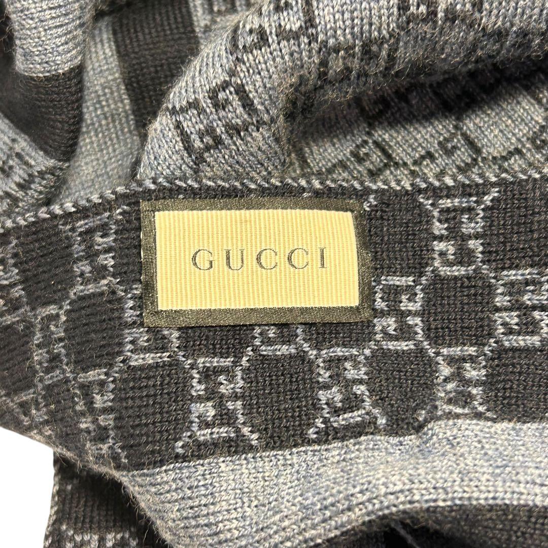 た*こ様 71605 Gucci ネイビー GG柄　ストライプ ウールマフラー