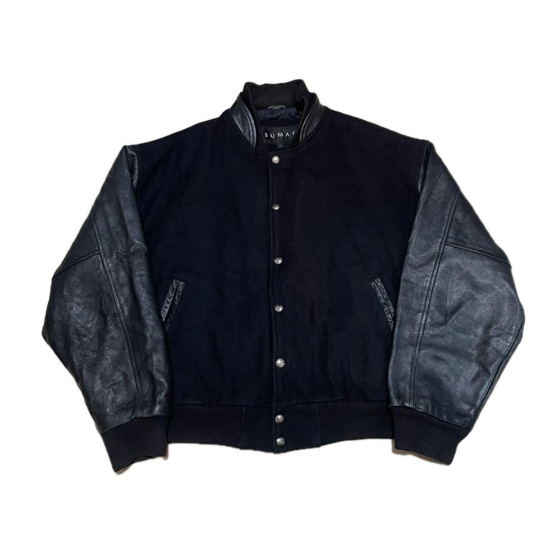 SUMAC ウールスタジャン　無地　オールブラック　袖レザー　襟レザー　カナダ製