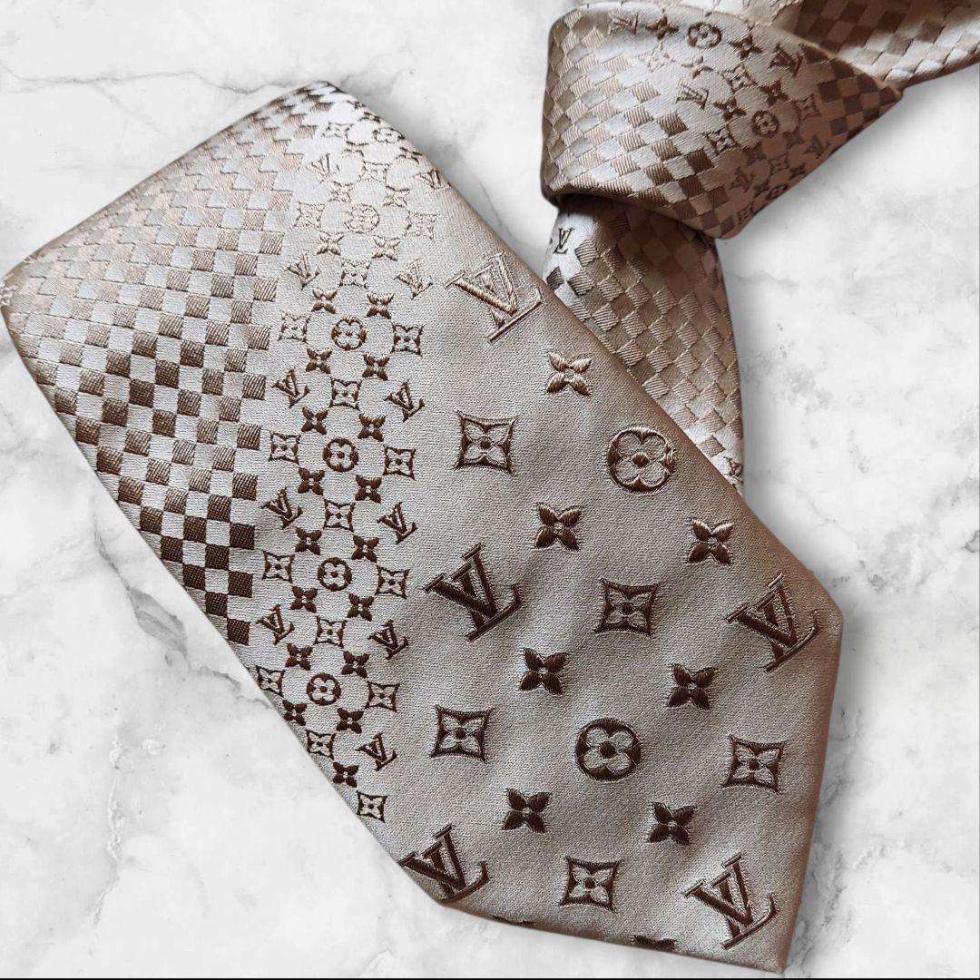 良品✨ヴィトン ゴールド ミックスモノグラム マイクロダミエ ネクタイ