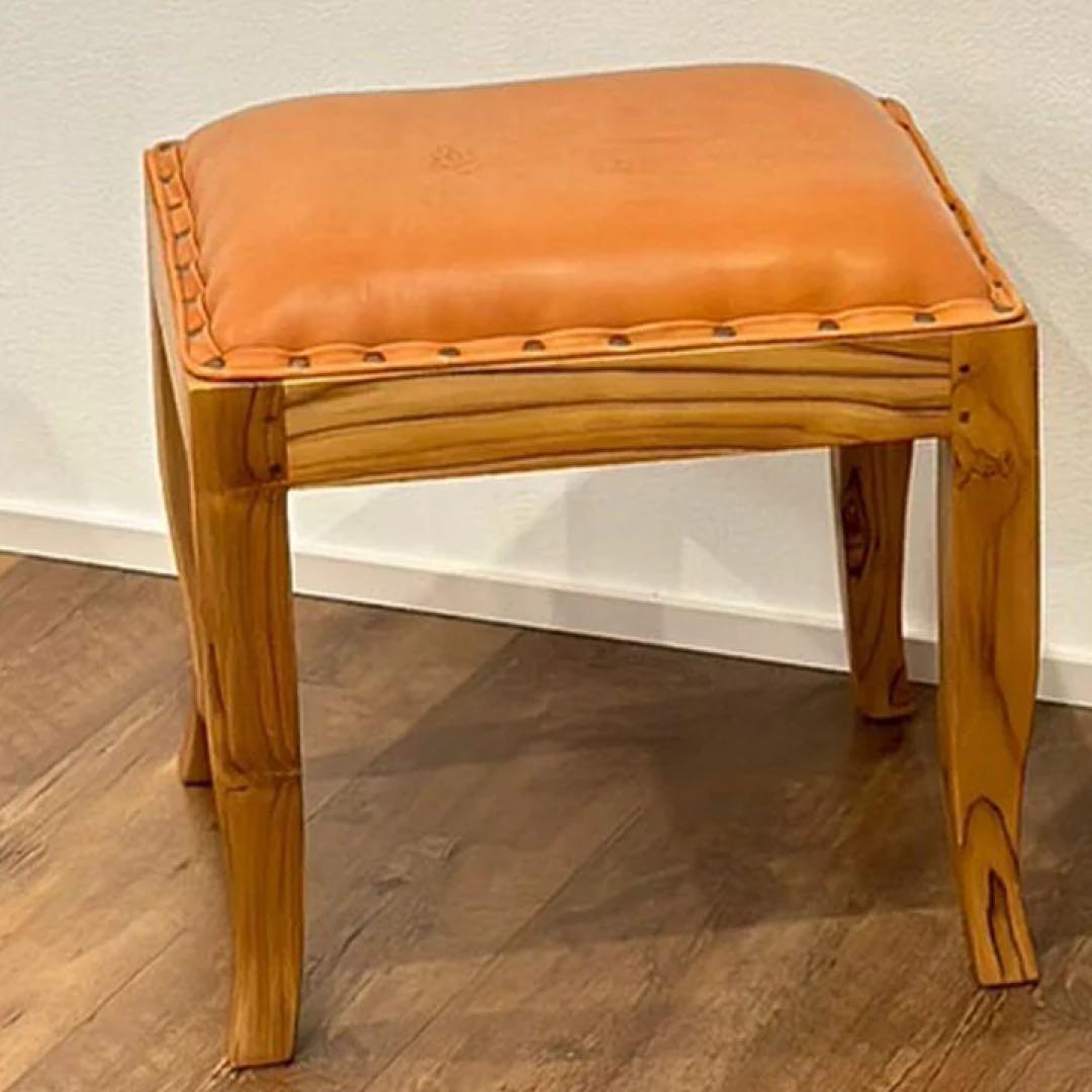 【訳あり】バリ島チーク×レザースツール　座面高実質43cm 通常27,500円が