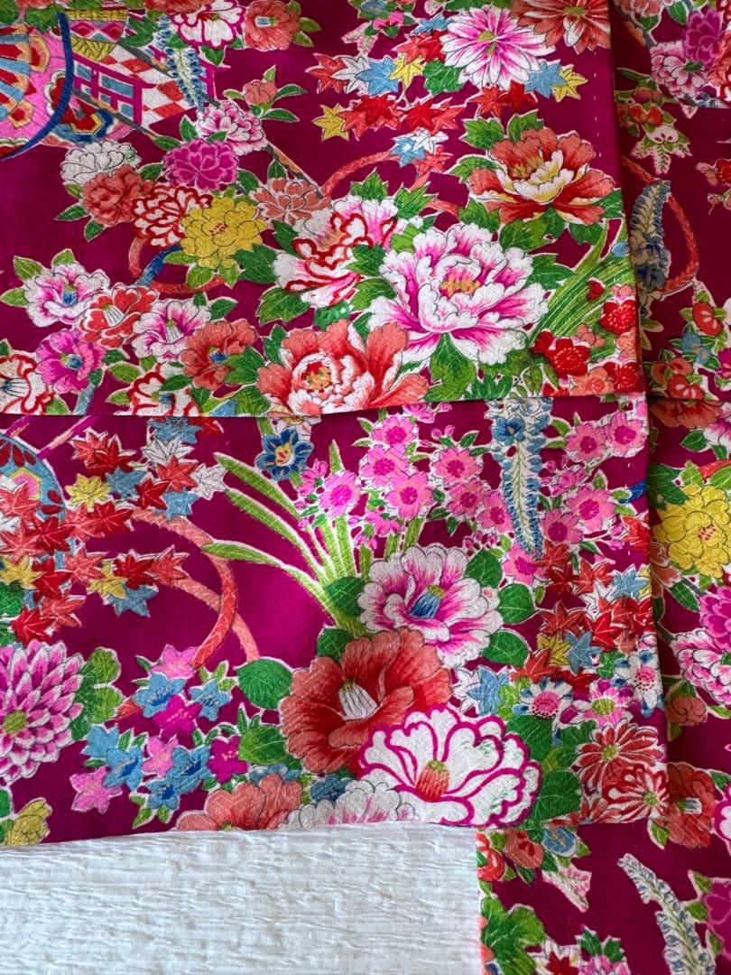 七五三に★正絹アンティーク着物　花車に四季花々　七歳着物、作り帯のセット