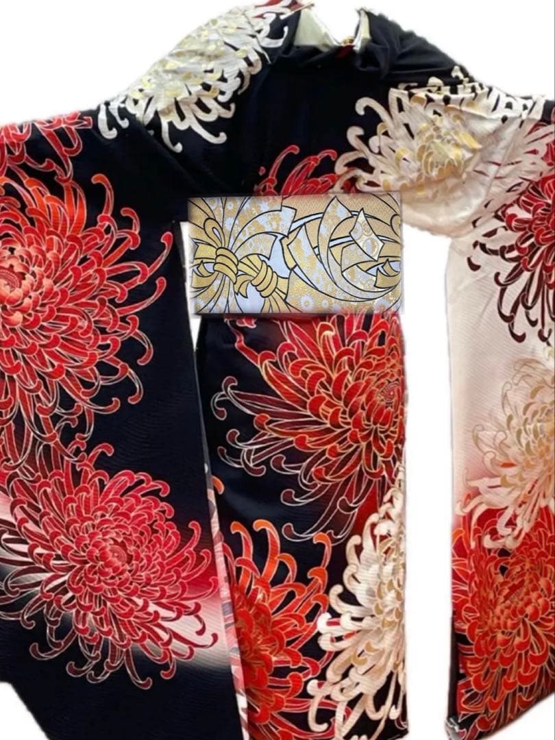 ( ¨̮) 成人式　振袖フルセット新品　彼岸花　個性的　正絹