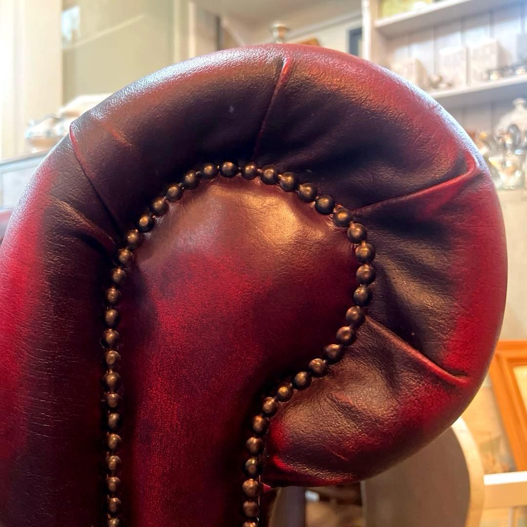 英国ヴィンテージクラシックレザー チェスターフィールド赤褐色